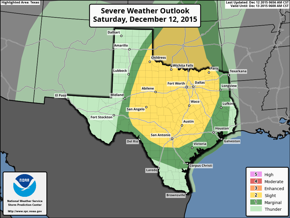 Houston should miss the worst of the storm activity, NOAA forecasts. (Storm Prediction Center)