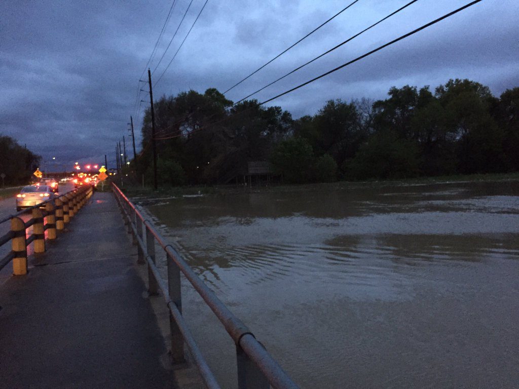 South Madye Creek at Greenhouse is falling this morning, and passable. (Harris County Flood Control District)