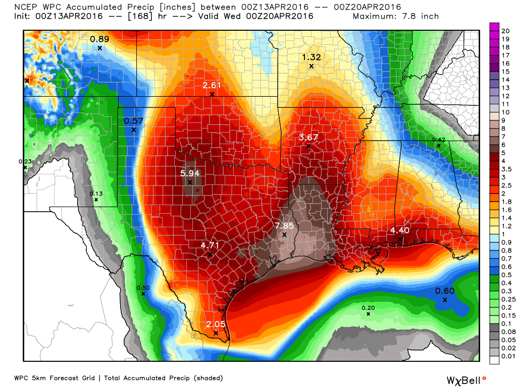 NOAA rain accumulation forecast from Tuesday night through next Tuesday. (Weather Bell)