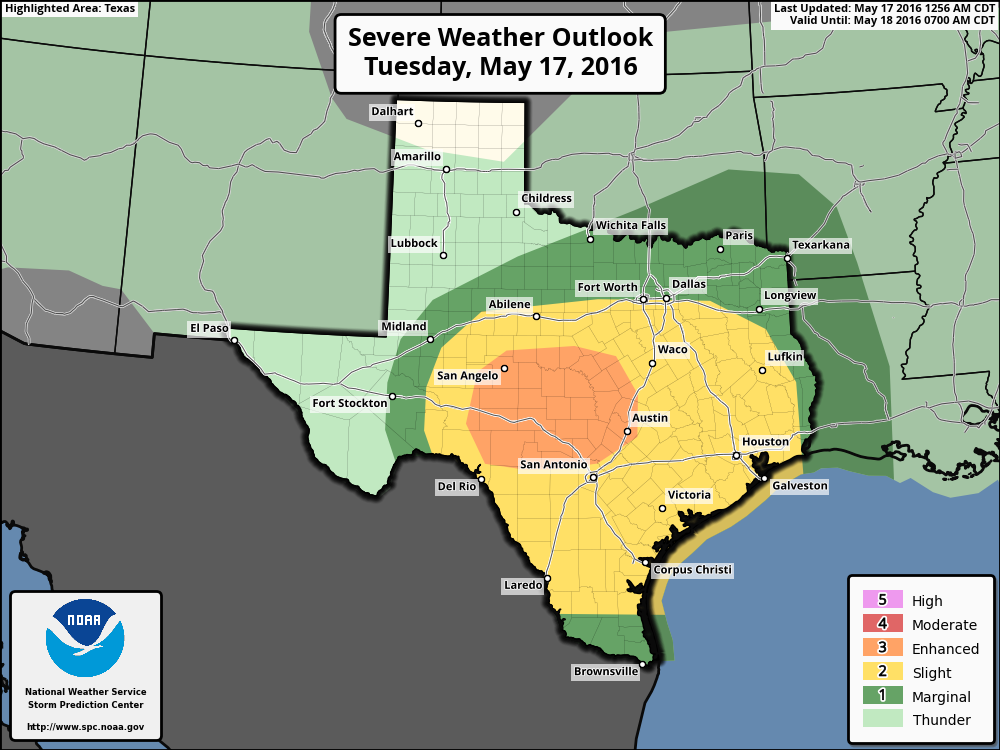 Severe weather outlook for Tuesday and Tuesday night. (NOAA)
