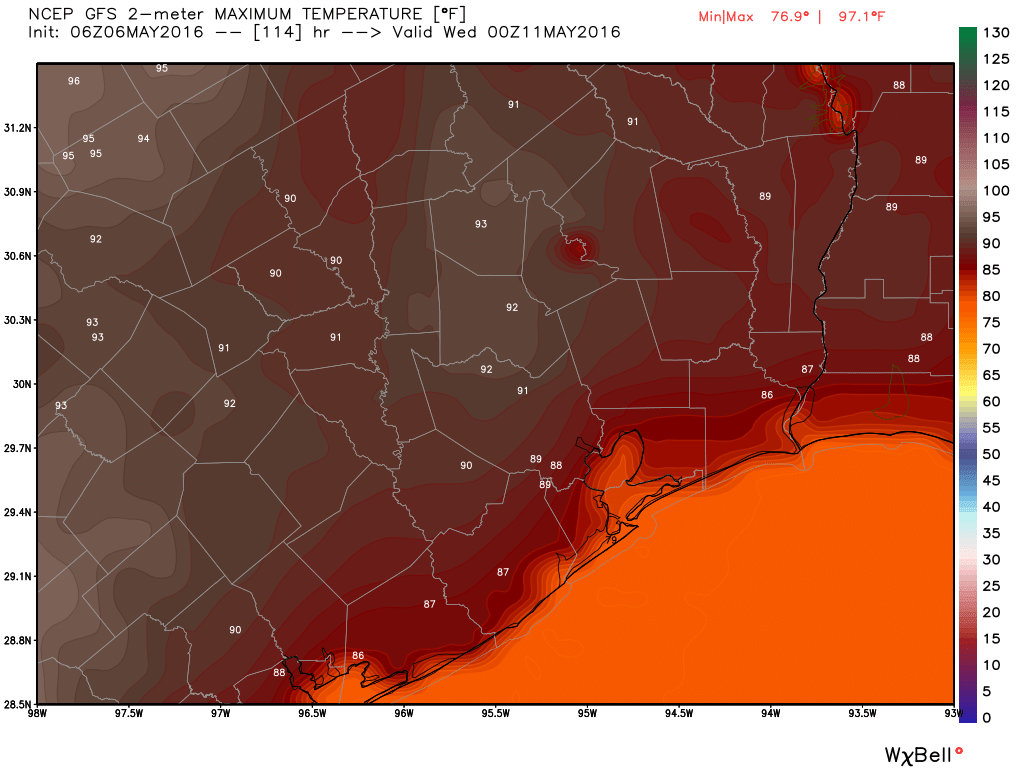 The GFS model goes a little crazy, but weather nearly this warm is possible by next Tuesday. (Weather Bell)