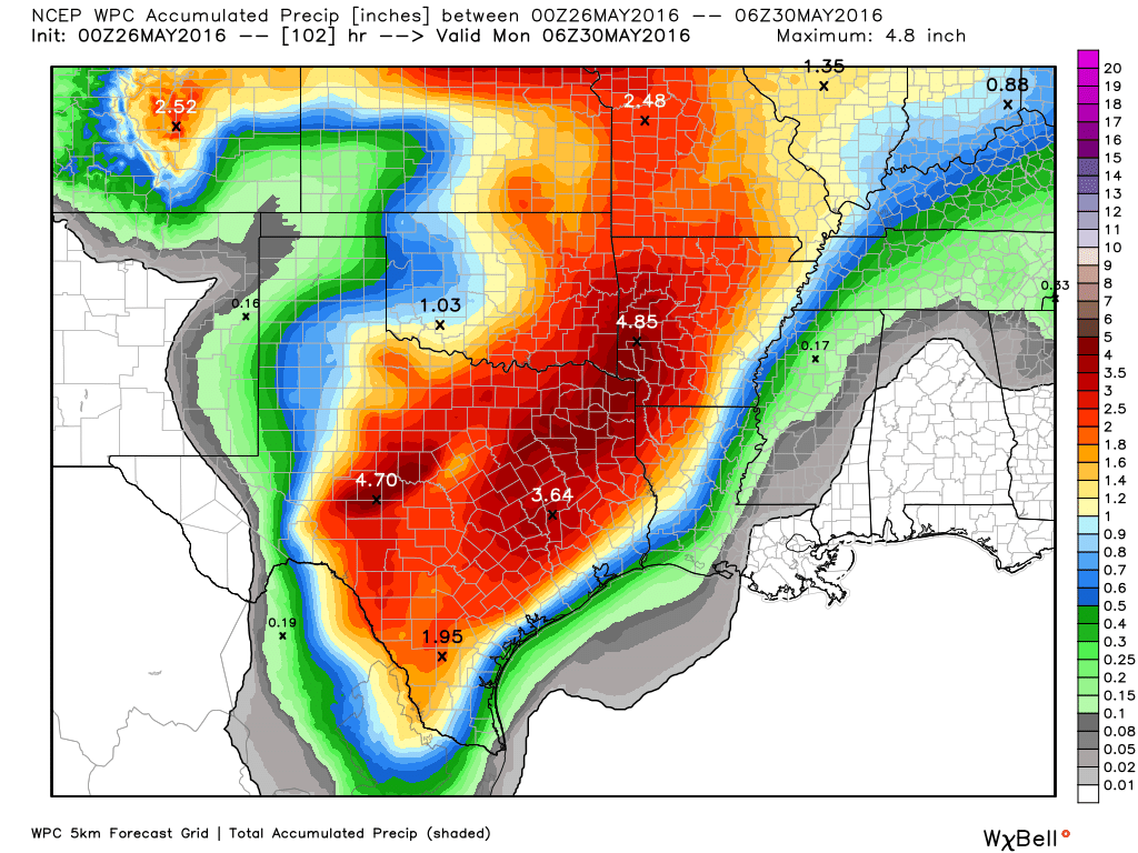 NOAA rain accumulation forecast for Thursday morning through Sunday. (Weather Bell)