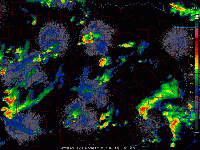 Numerous showers and storms meandering in interior Texas. (College of DuPage)