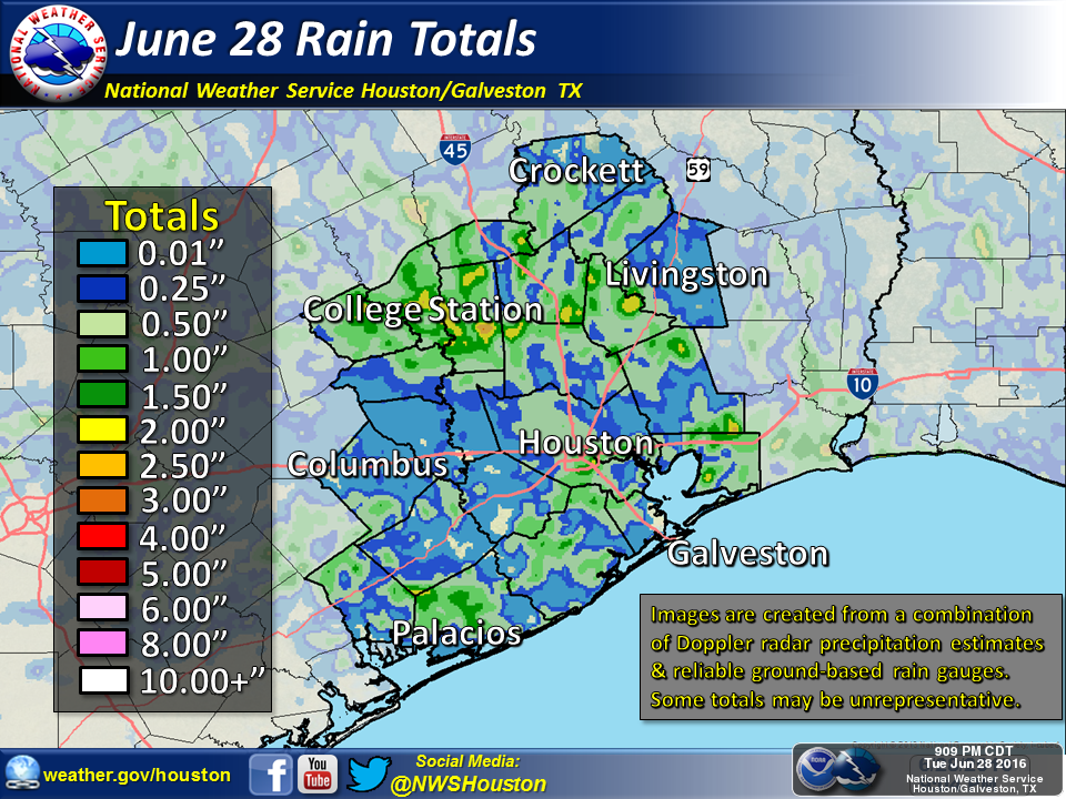 Rain totals for Tuesday. (National Weather Service)