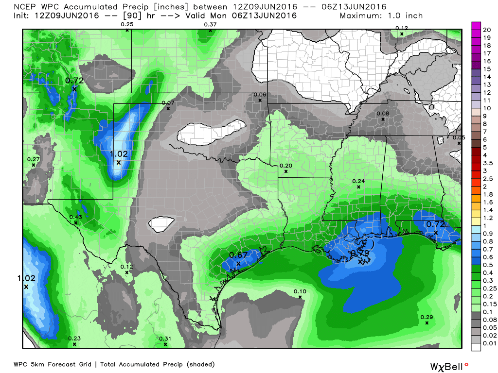 NOAA rain accumulation forecast for now through Sunday. (Weather Bell)