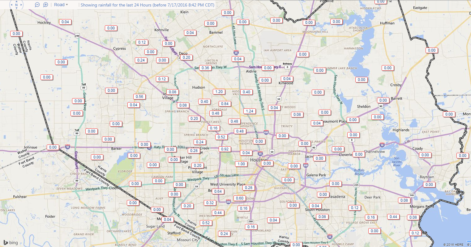 Rain totals from Sunday across Harris County. (Harris County Flood Control)