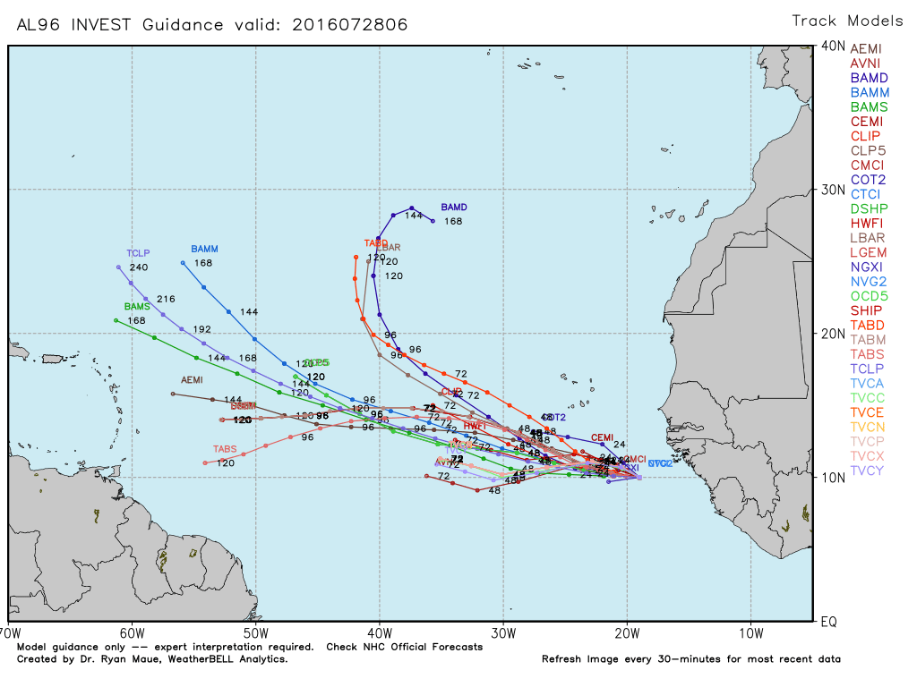 Some very early track model guidance for AL 96. (Weather Bell)