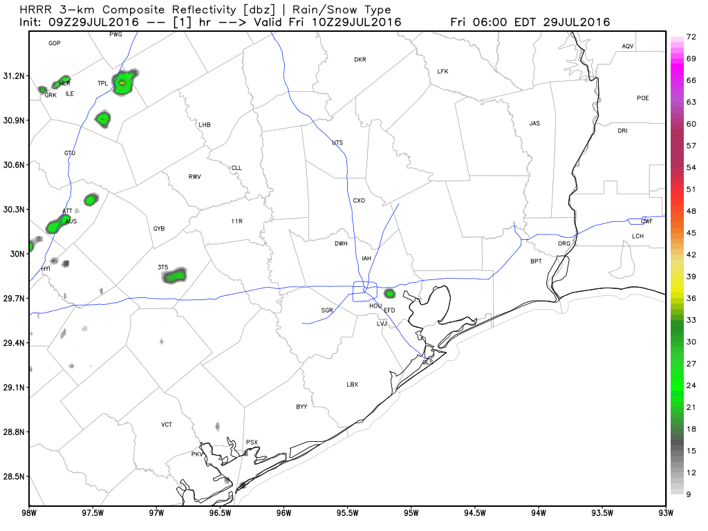 Weather models imply we should at least see a few showers or storms by this afternoon. (Weather Bell)