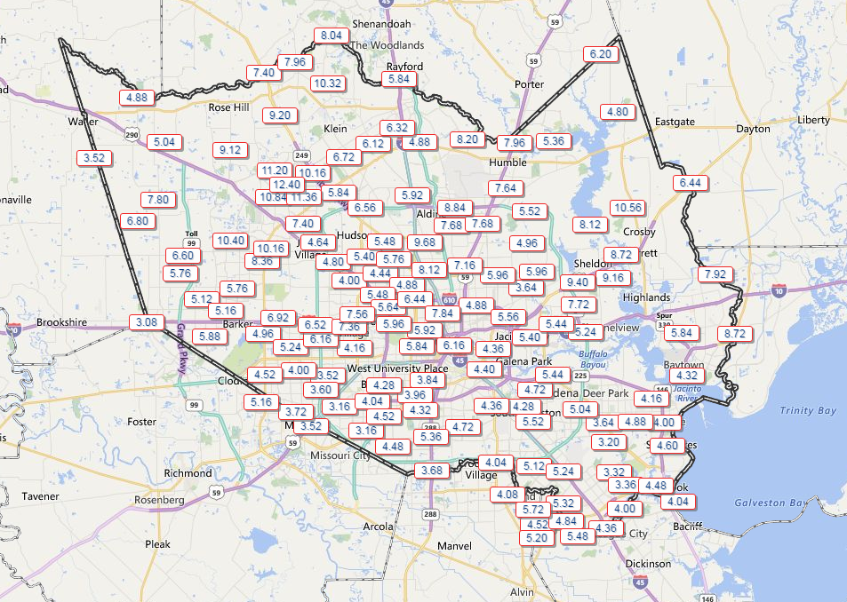 7 day rainfall totals show a widespread 3-5", areas of 5-8", and a max near Cypress of over 1 foot! (Harris County Flood Control) 