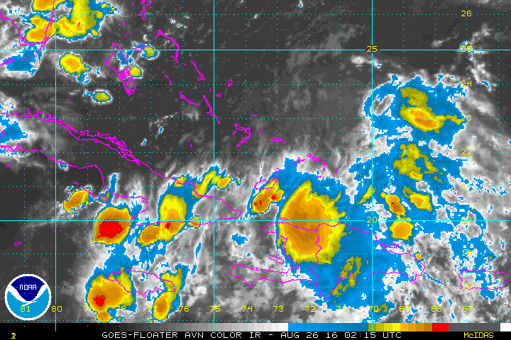 Invest 99L is somewhere near the eastern tip of Cuba, but good luck trying to find it this morning. (NOAA/NHC)