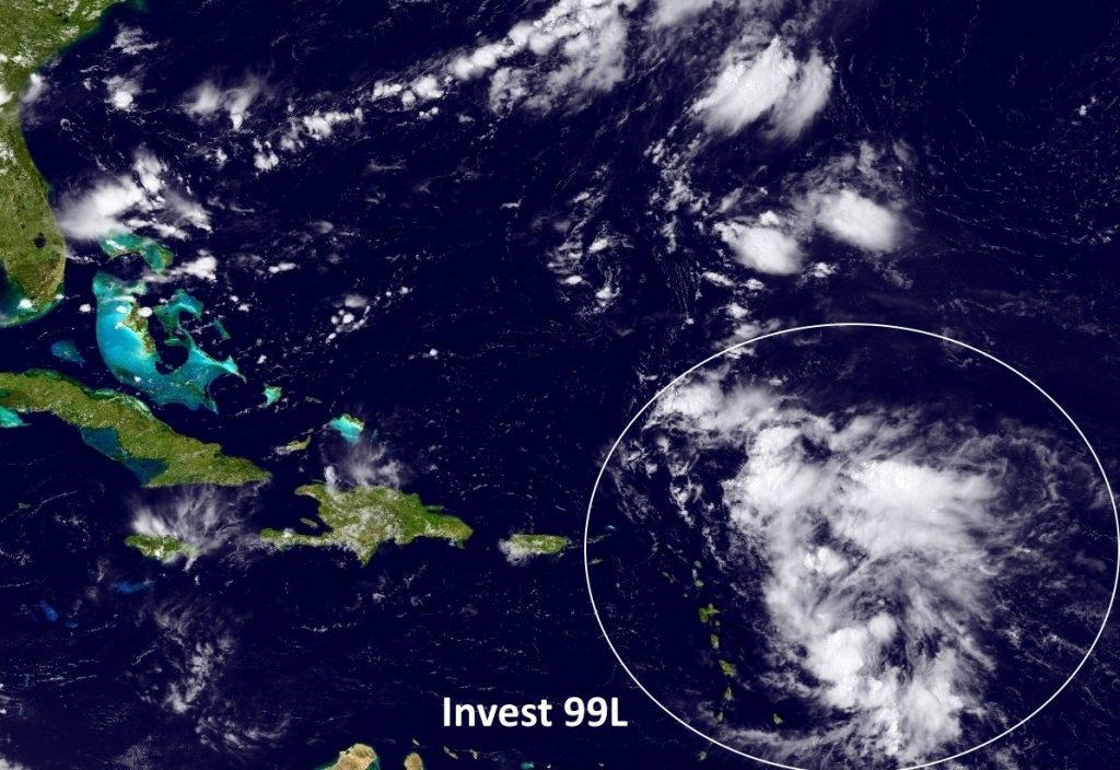 Satellite appearance of Invest 99L on Tuesday afternoon. (NOAA)