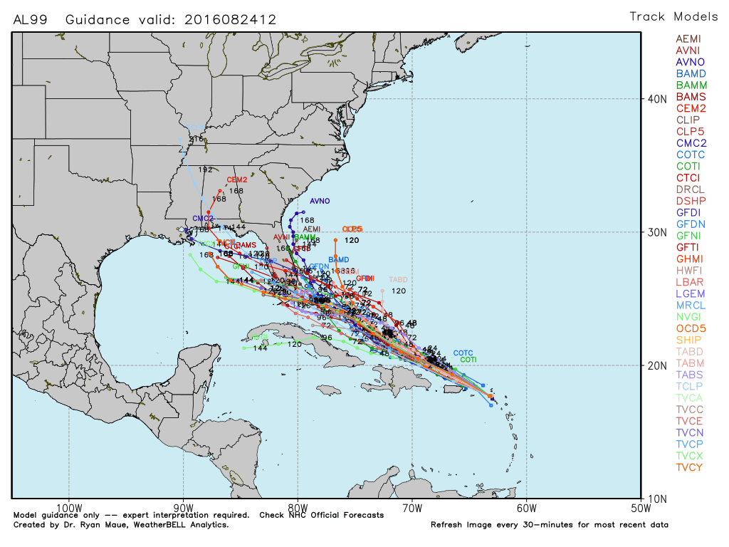 Invest 99L track models. Consume at your own peril. (Weather Bell)
