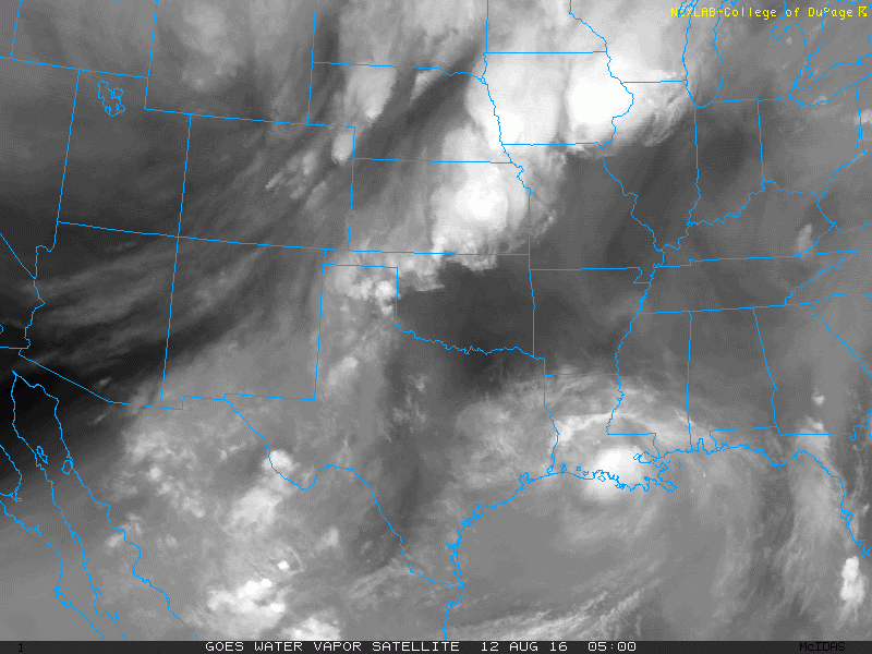 Water vapor imagery shows a number of moving parts set to impact Texas from all directions. (College of DuPage)