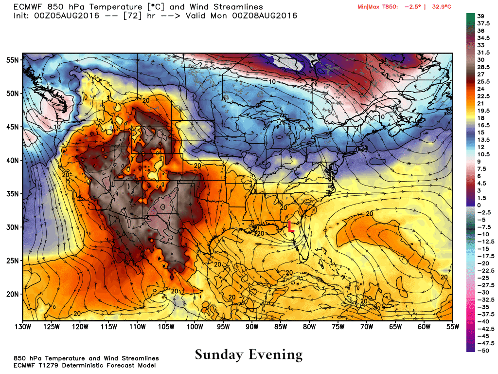 European model forecast of upper low over the Eastern Gulf Coast next week (Weather Bell)