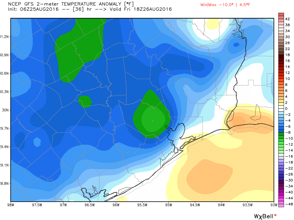 Temperatures on Friday could be a solid 8 to 10 degrees cooler than normal for August. (Weather Bell)