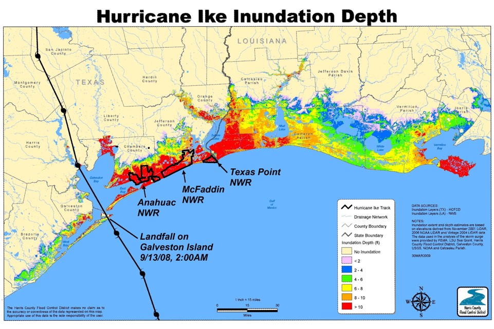 Hurricane Ike inundation depth map (Courtesy of the Harris County Flood District)