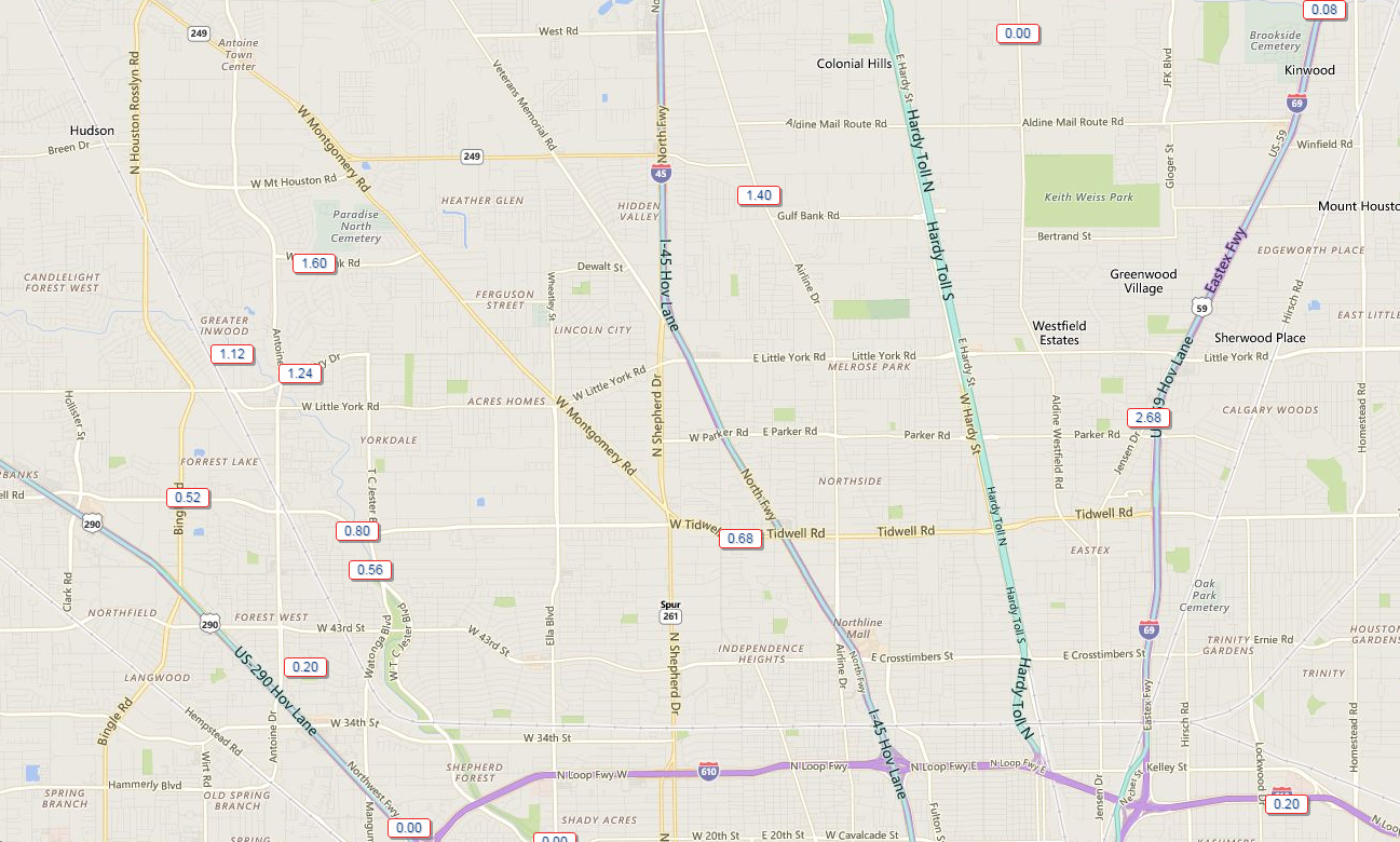 A couple slow moving storms dumped 1-3" of rain north of Downtown yesterday afternoon. (Harris County Flood Control)