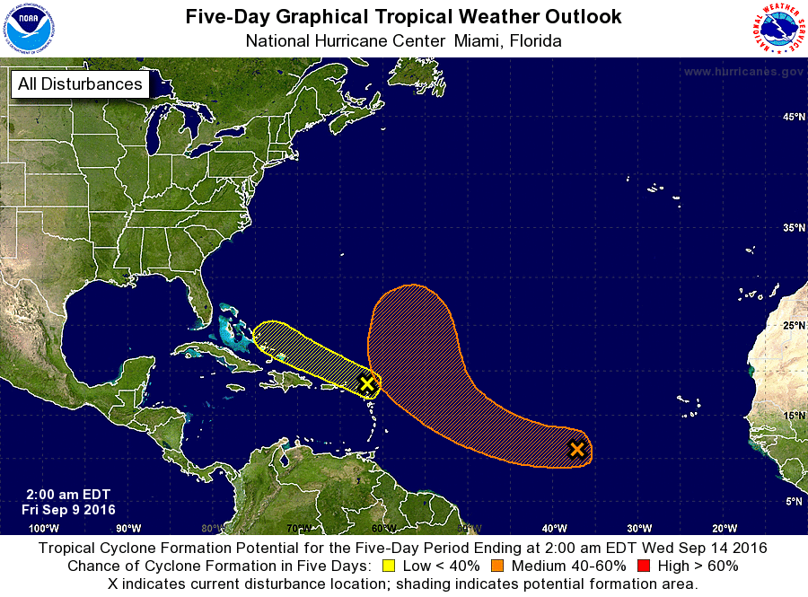 The Atlantic tropics are active, but as of now, the pattern doesn't favor anything organized getting into the Gulf. (NHC/NOAA)