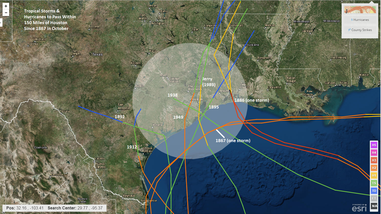 Storms to pass within 150 miles of Houston in October since the mid-1800s. (NOAA)