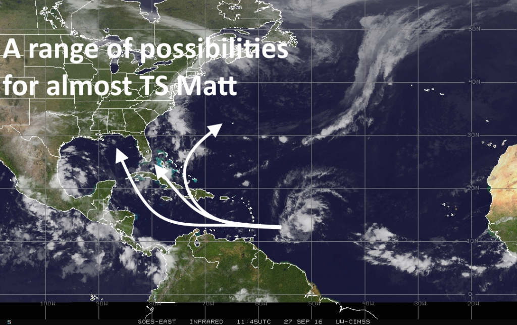 Matt is going into the eastern Caribbean Sea. And after that? Who knows. (NOAA)