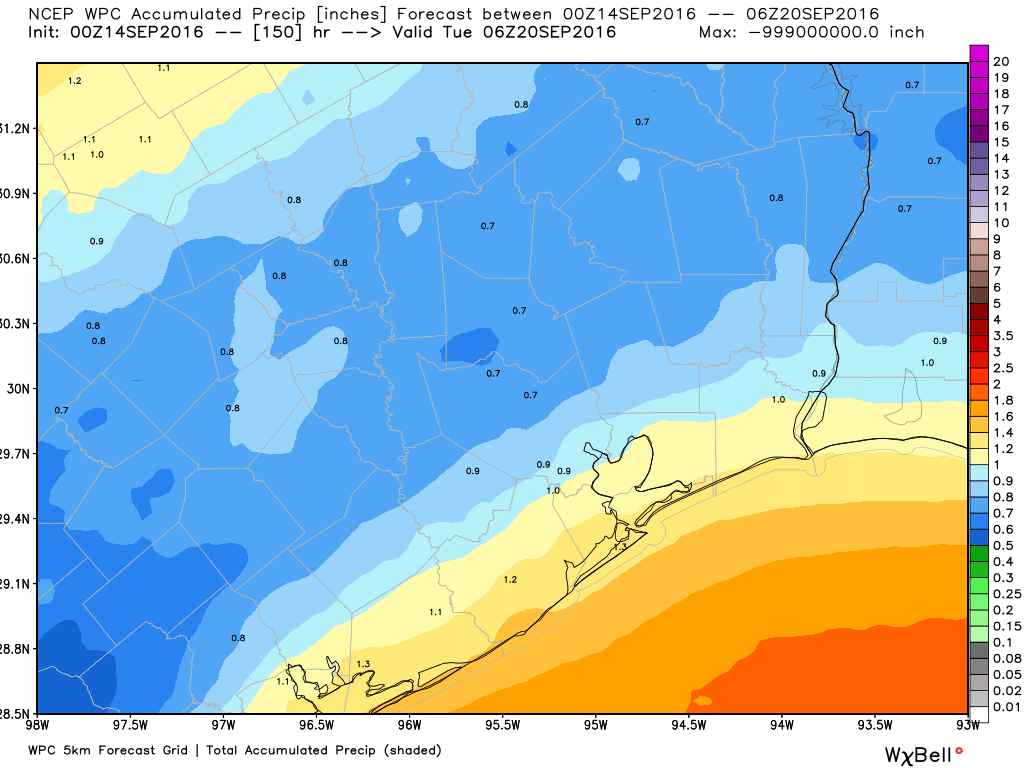 NOAA rainfall accumulation forecast for now through Monday. (Weather Bell)