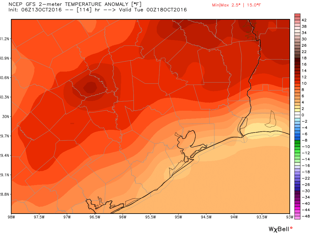 Temperatures on Monday may be as much as 15 degrees above normal. (Weather Bell)