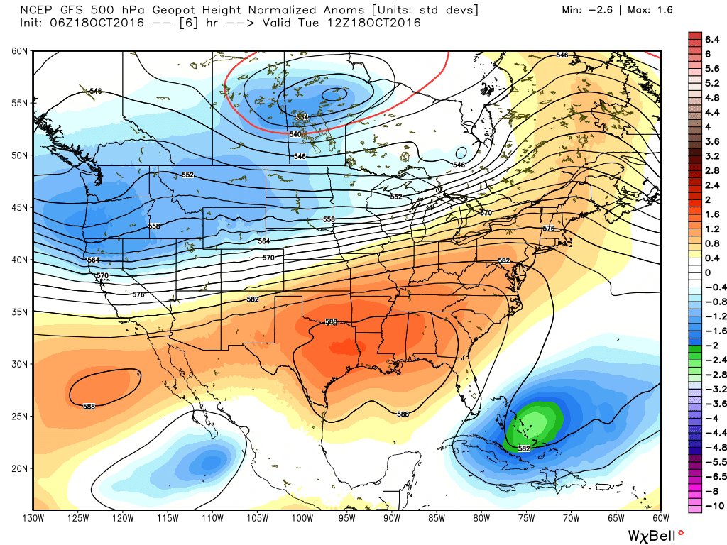 Houston will remain under an early September-like ridge of high pressure for one more day. (Weather Bell)
