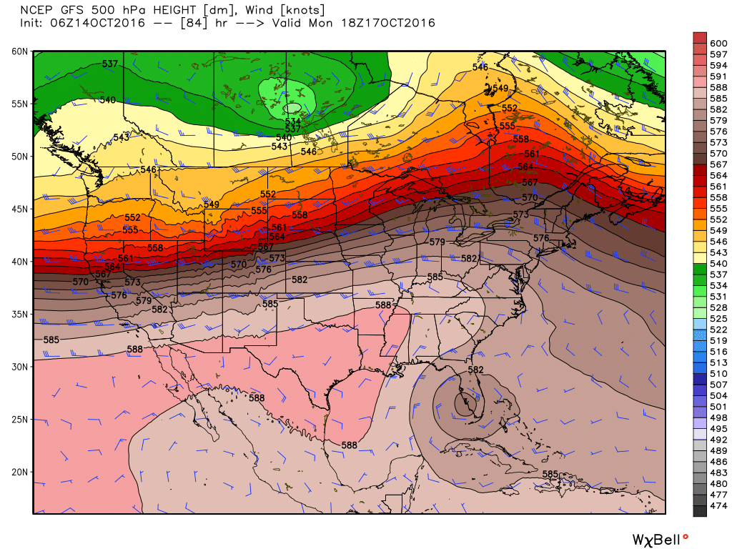 The GFS model shows high pressure dominating Houston's weather early next week. (Weather Bell)