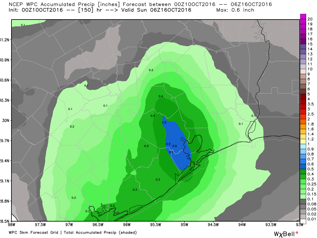 NOAA rain accumulation forecast for now through Saturday. (Weather Bell)