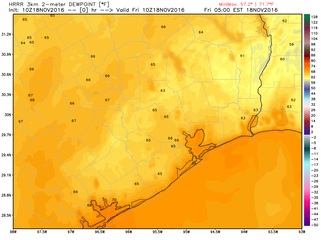 Plummeting dewpoints are expected behind the front later today, with much drier air building in. (Weather Bell)