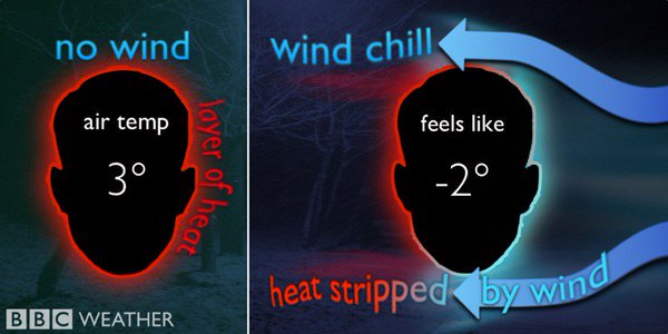 The wind chill effect (graphic courtesy BBC Weather)