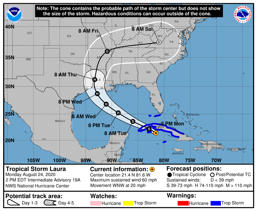 Laura moving near Cuba, confidence increases slightly in track forecast ...