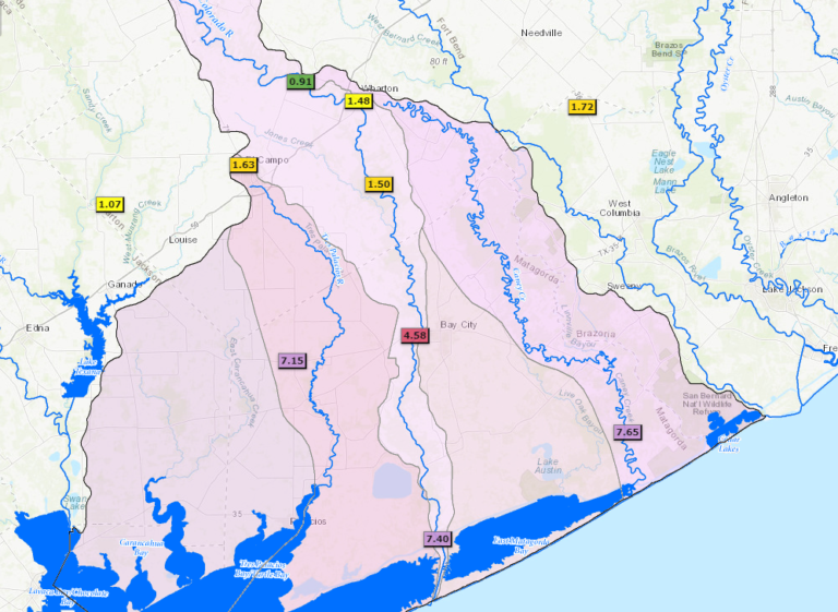 Significant rain southwest of Houston tonight toward Matagorda Bay