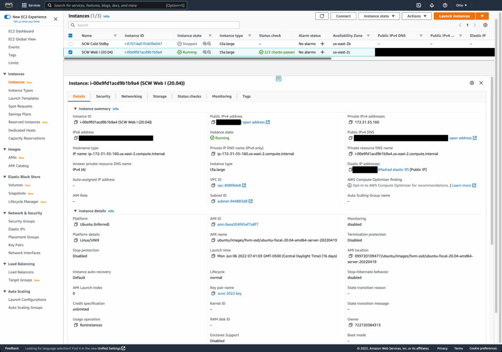 Screenshot of an AWS EC2 console