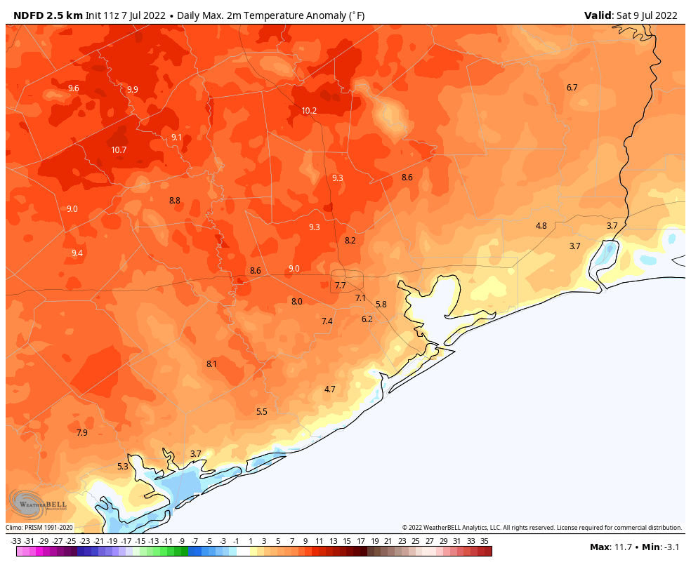 HOUSTON Humidity Outside Unbearable Sweat To Day Or Night Space   Ndfd Houston T2m F Max Anom Last24 7324800 