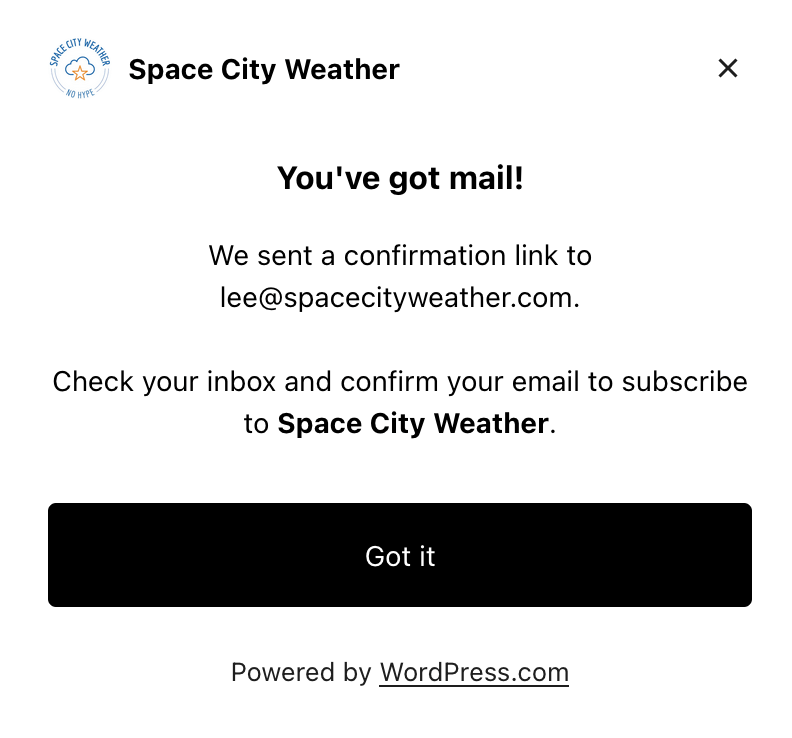 Image showing the subscriber pop-up dialog