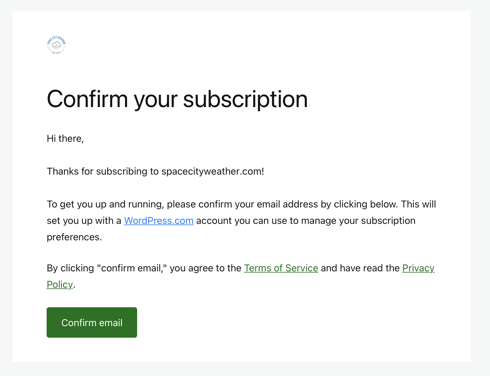 Image showing the subscriber confirmation email